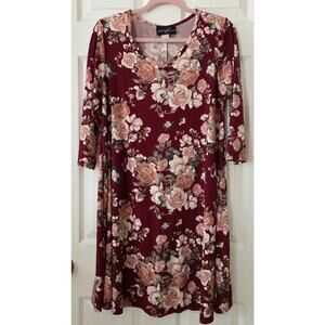 Lexington Avenue Burgundy Floral Swing Dress size Large